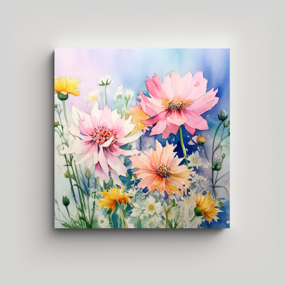 VERANO ACUARELA FLORES ARTE DECORATIVO TEMÁTICO 70X70 CM - 1