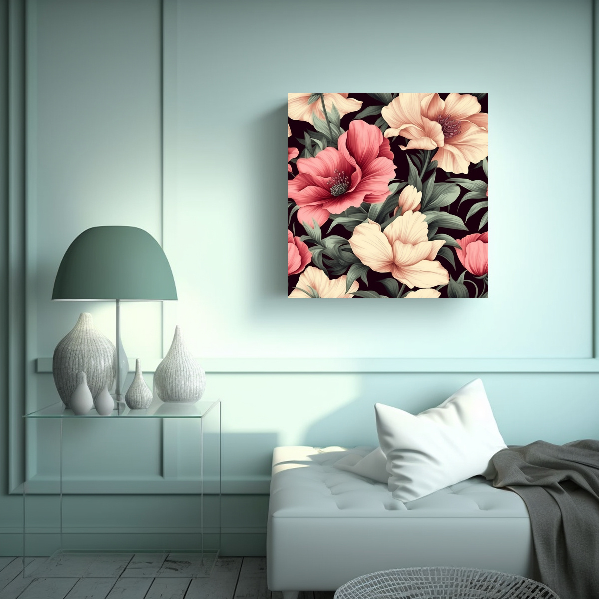 FLORAL VINTAGE SUBLIMADA LIENZO PINTURA ROSA 60X60 CM - 2