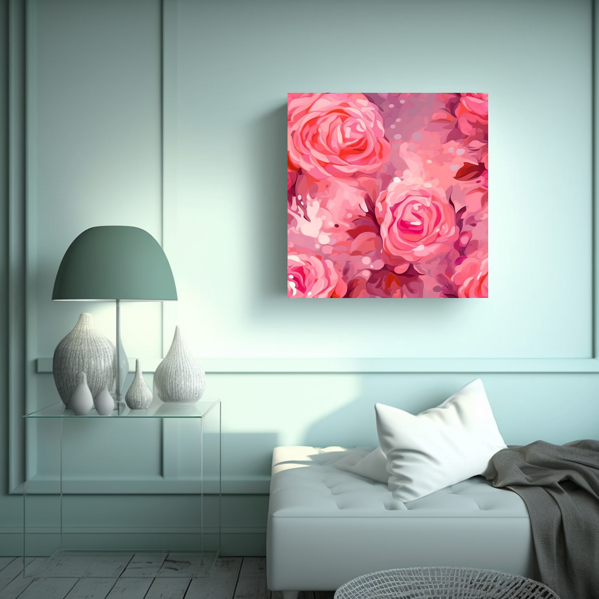 COMPOSICIÓN ROSA PALETA DE PINTURA ÓLEO ALTA 50X50 CM - 2