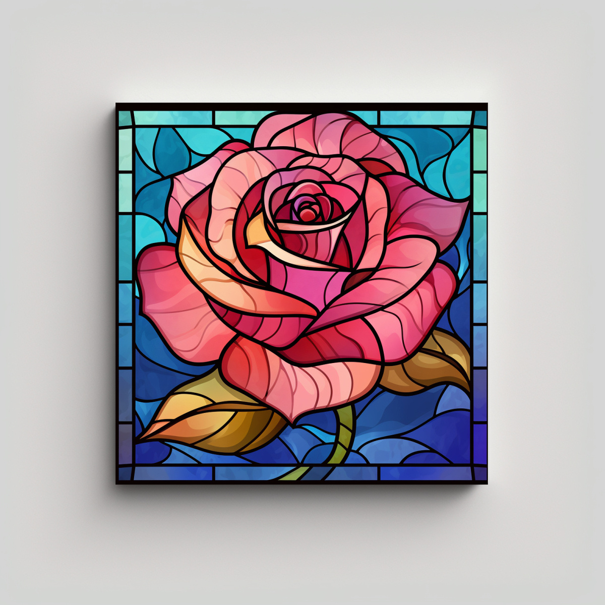 VITRAL ROSA EN ESTILO VAN GOGH LIENZO DE TELA 90X90 CM - 1