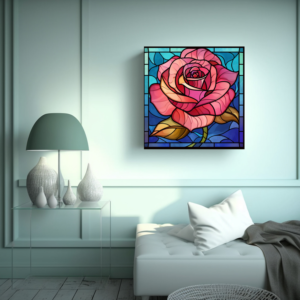 VITRAL ROSA EN ESTILO VAN GOGH LIENZO DE TELA 90X90 CM - 2