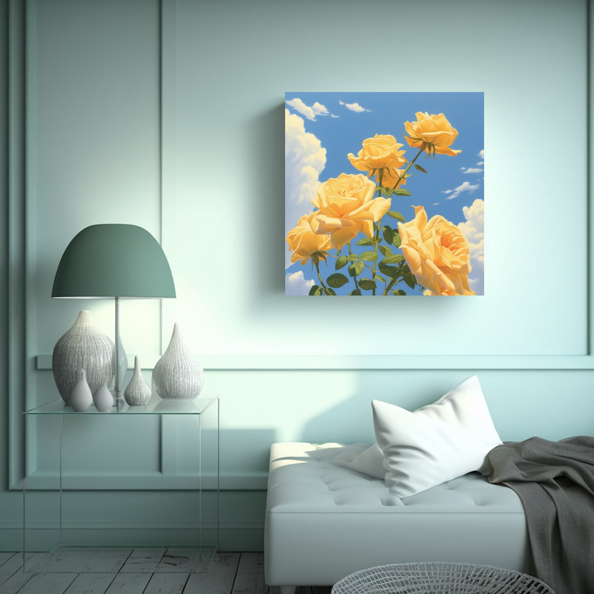 CUADRO DECORATIVO DE ROSAS AMARILLAS Y CIELO AZUL 20X20 CM - 2