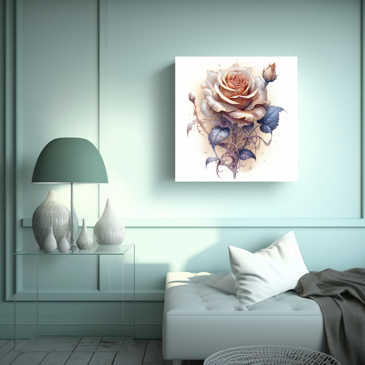 ARTE METAFÍSICO ROSA DETALLADA ILUSTRACIÓN 100X100 CM - 2