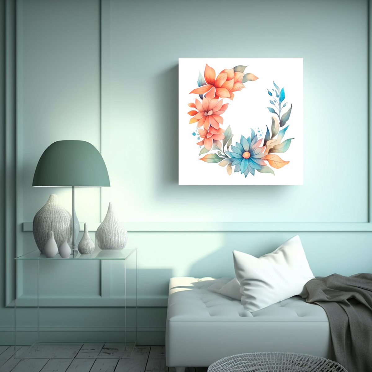 ARTE MINIMALISTA FLORAL ACUARELA MODERNA 80X80 CM - 2