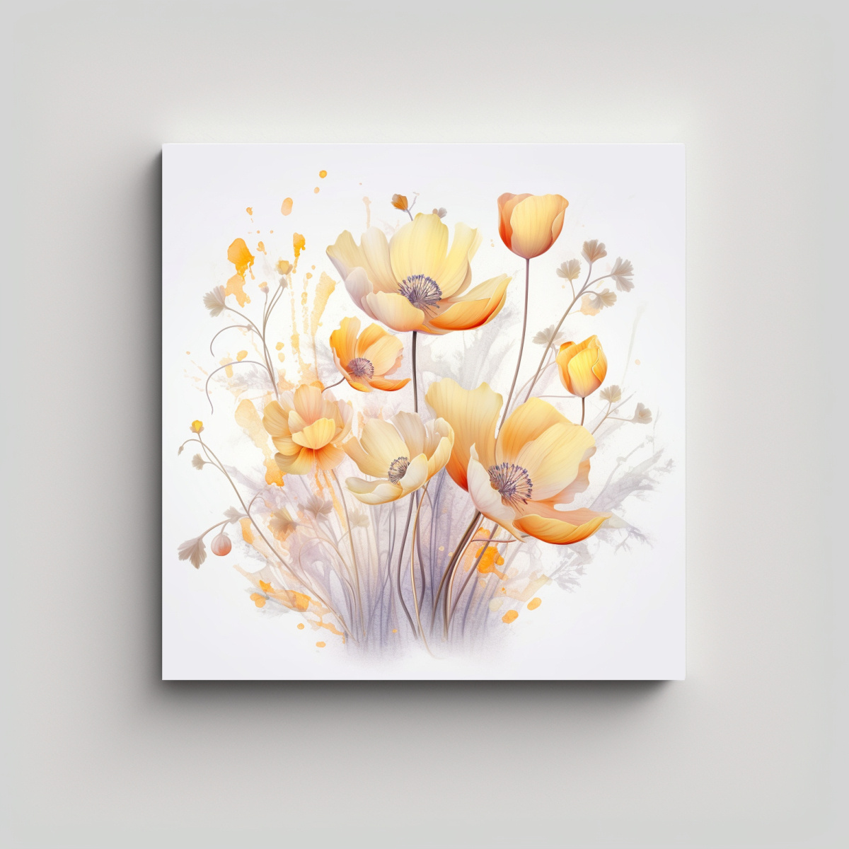 PINTURA DECORATIVA MINIMALISTA FLORES DORADAS 90X90 CM - 1