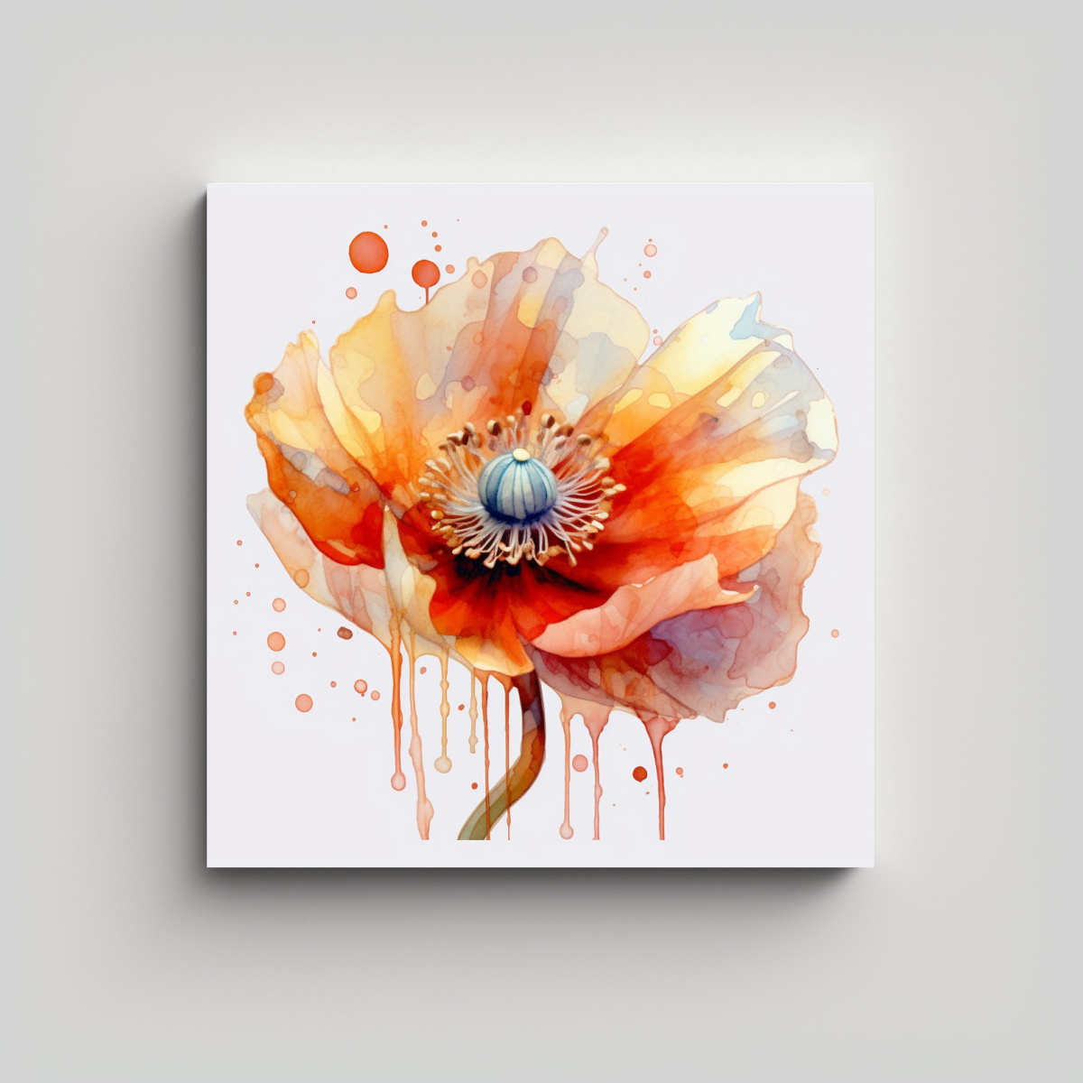 CUADRO VANGUARDIA ACUARELA FLOR DE AMAPOLA SIN 80X80 CM - 1