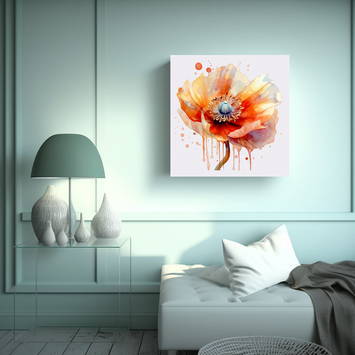 CUADRO VANGUARDIA ACUARELA FLOR DE AMAPOLA SIN 80X80 CM - 2