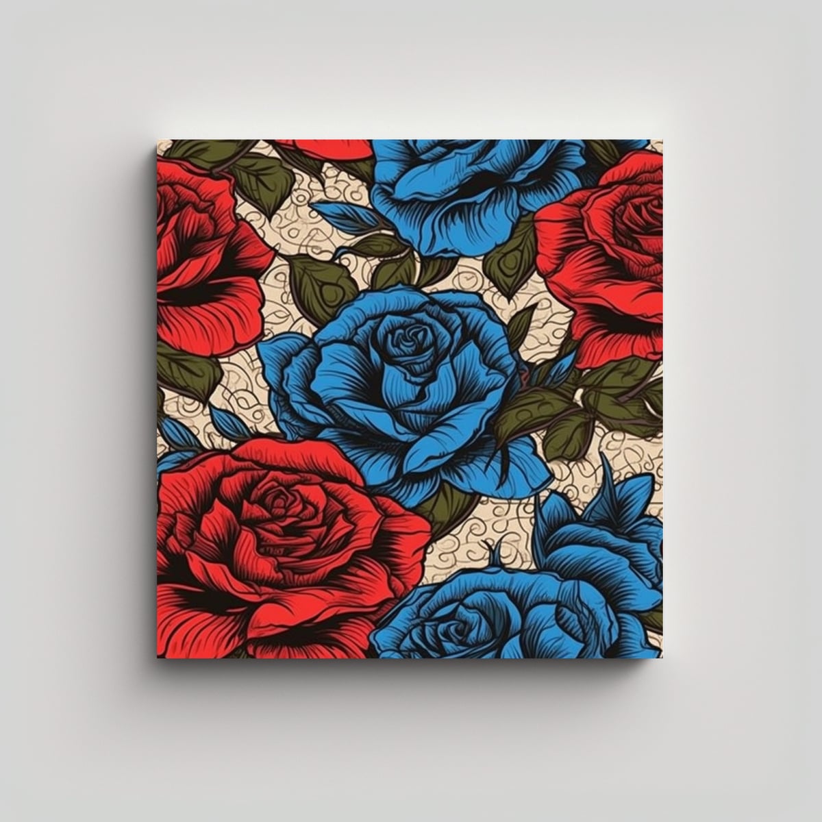 CUADRO RECTANGULAR TATUAJE DE ROSA ESPECTACULAR 70X70 CM - 1