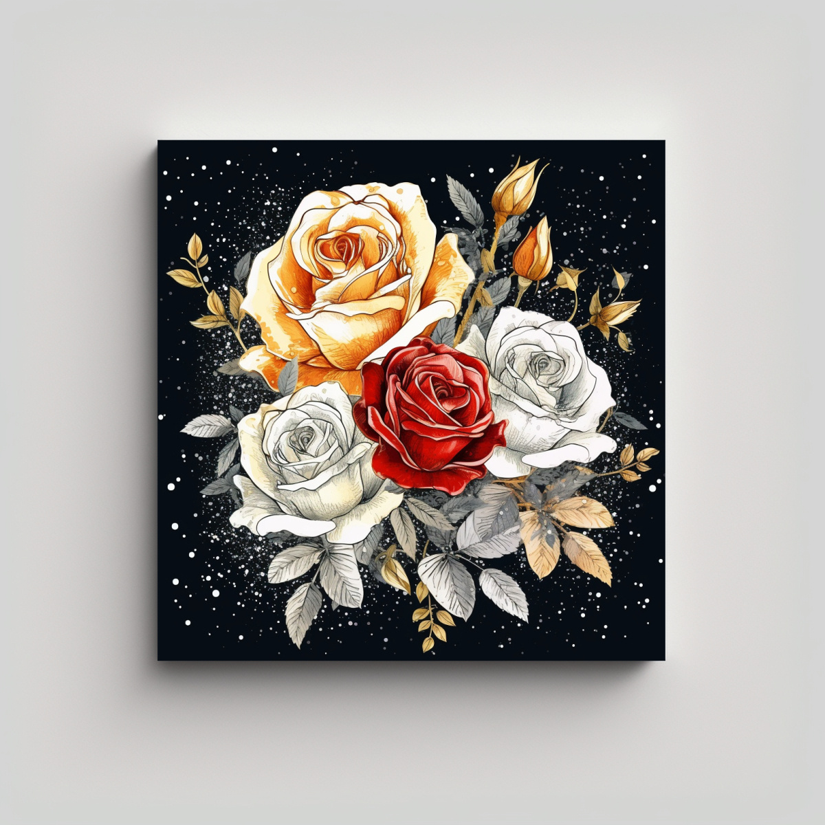 ROSA INTENSO ARTE ACUARELA DIBUJADO A MANO BLANCO 90X90 CM - 1