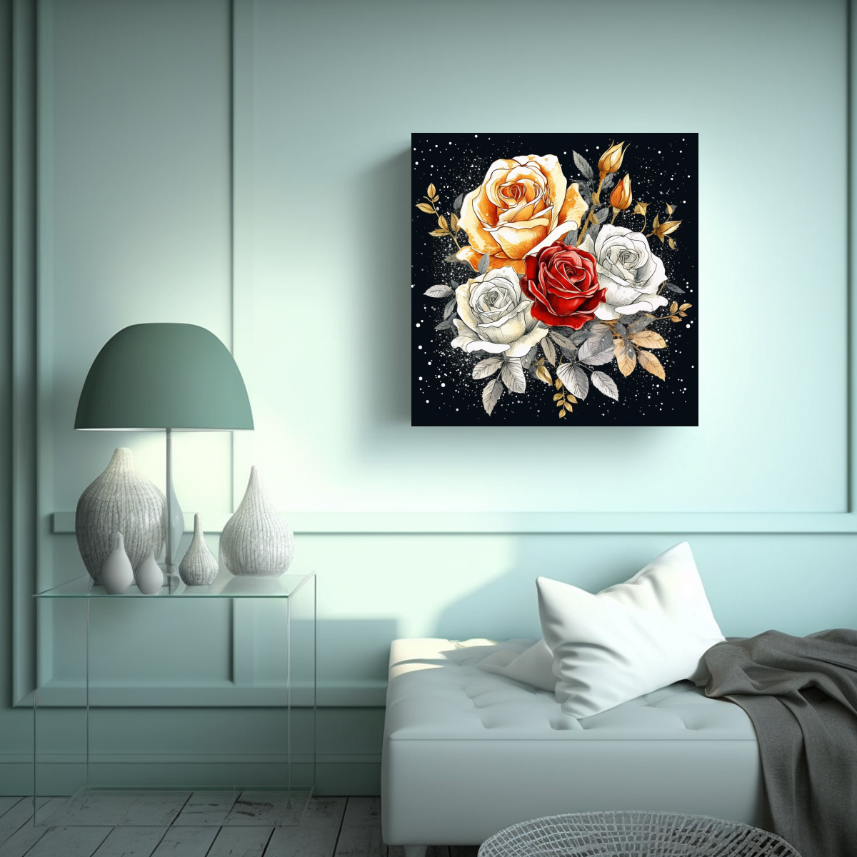 ROSA INTENSO ARTE ACUARELA DIBUJADO A MANO BLANCO 90X90 CM - 2