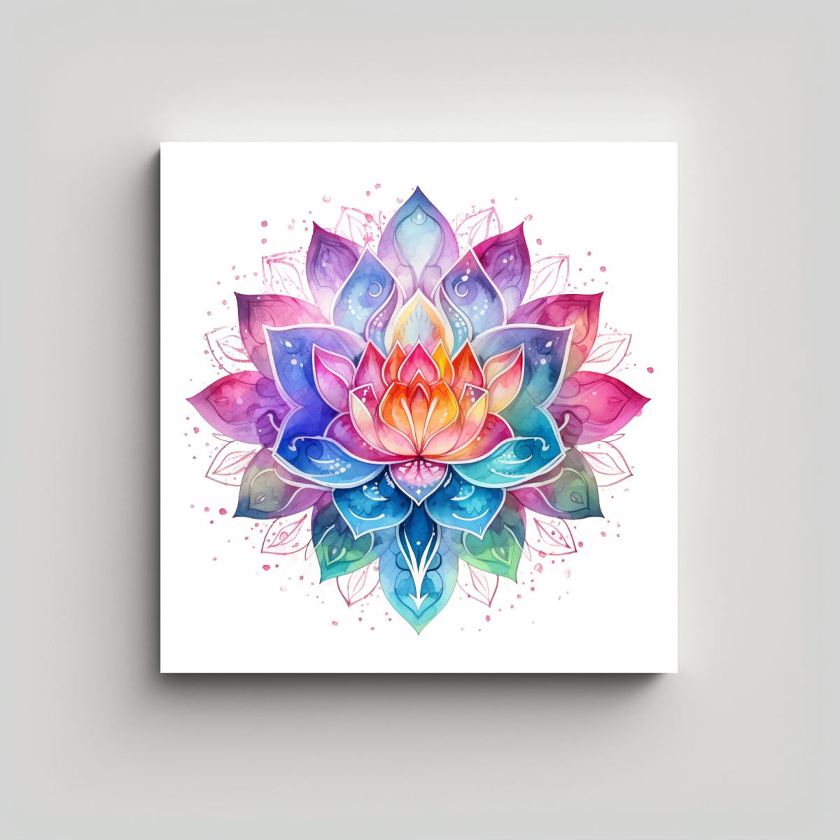 CUADRO LUMINOSO DE ACUARELA FLOR DE LOTO DETALLES 70X70 CM - 1