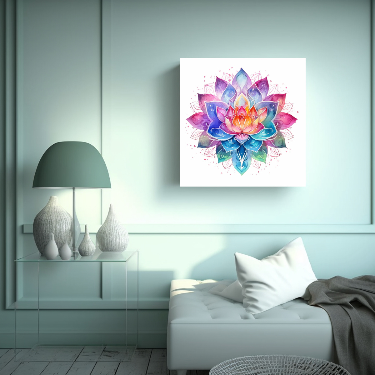 CUADRO LUMINOSO DE ACUARELA FLOR DE LOTO DETALLES 70X70 CM - 2