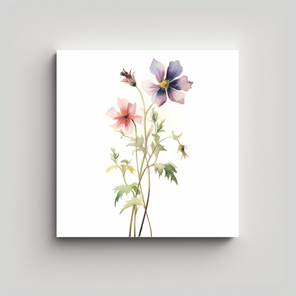 PINTURA DE FLORES SILVESTRES ACUARELA VINTAGE 80X80 CM - 1