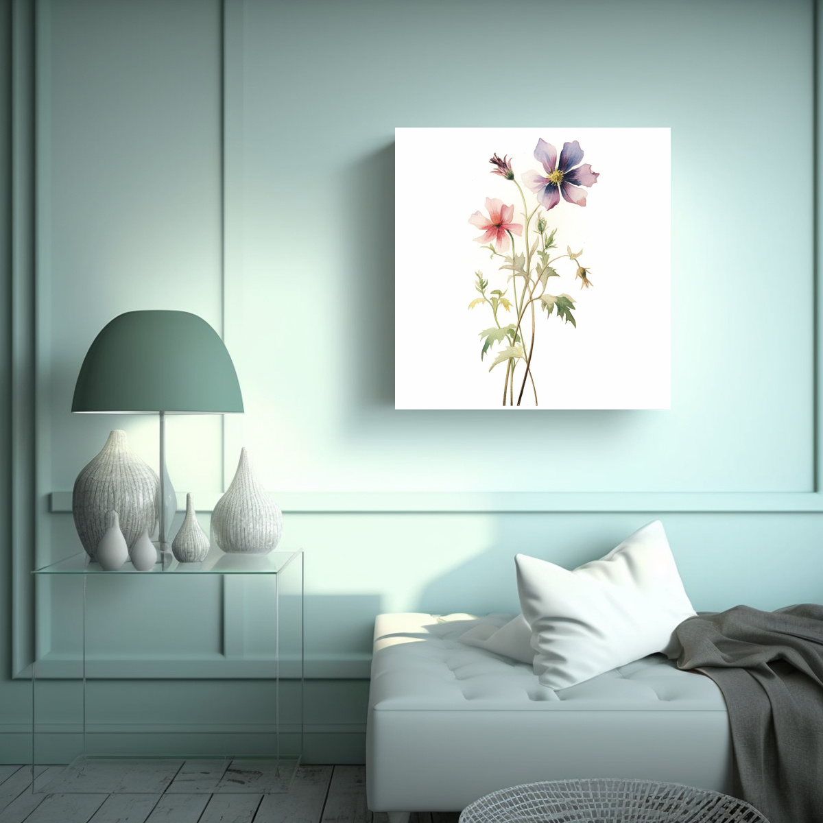 PINTURA DE FLORES SILVESTRES ACUARELA VINTAGE 80X80 CM - 2
