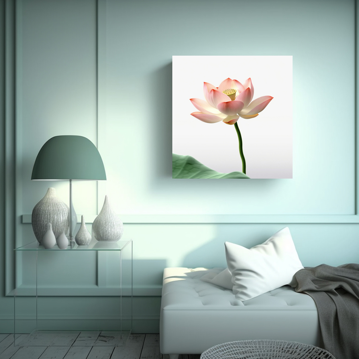 ARTE DE LOTO EN FLOR Y CAPULLO DE LOTO FONDO 20X20 CM - 2