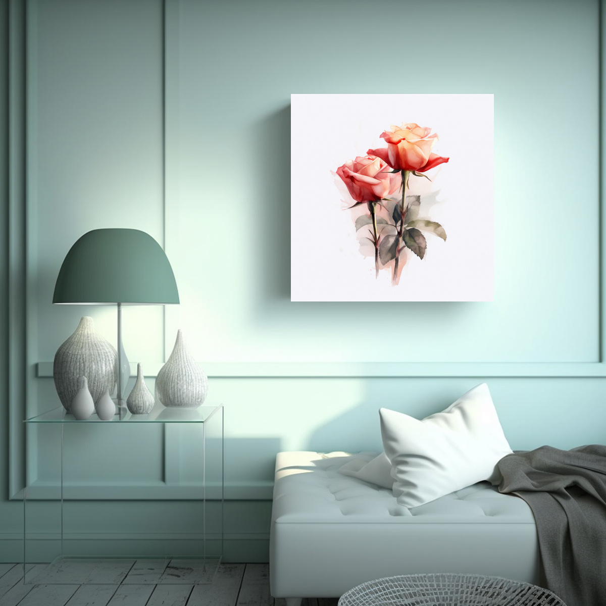 CUADRO ABSTRACCIÓN VISUAL ROSAS ACUARELA EN 90X90 CM - 2