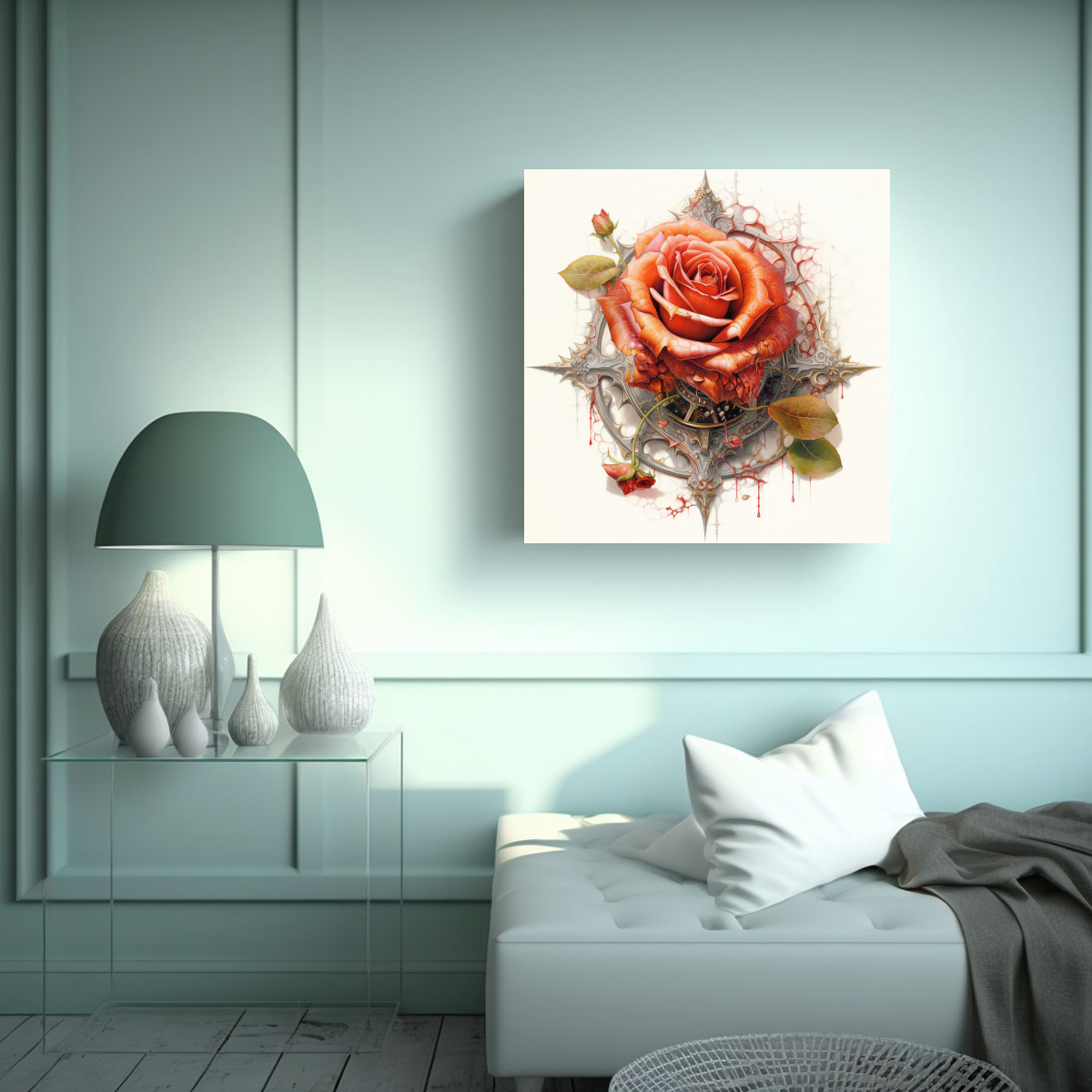 ARTE ACUARELA DETALLES DE ROSA METAPHYSICAL 80X80 CM - 2
