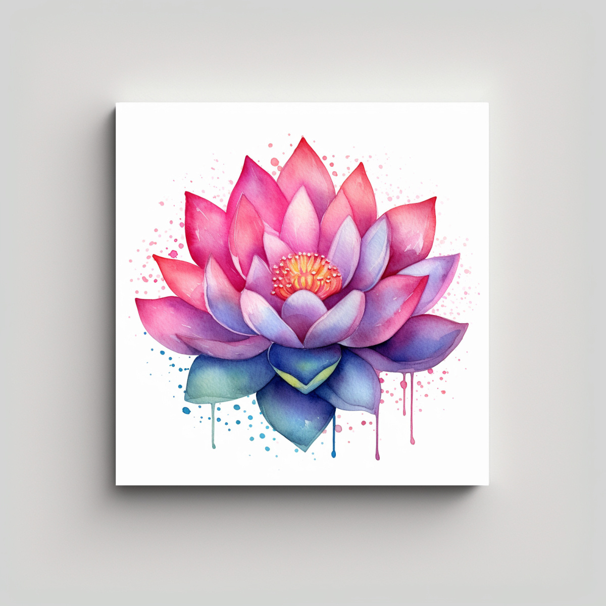 CUADRO CALIDOS UNICA ACUARELA VIBRANTE DE FLOR DE 90X90 CM - 1