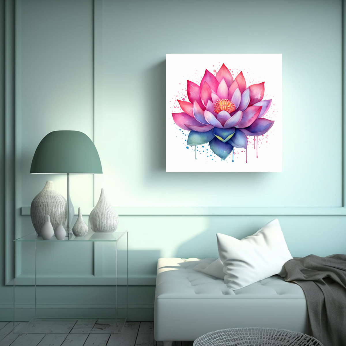 CUADRO CALIDOS UNICA ACUARELA VIBRANTE DE FLOR DE 90X90 CM - 2