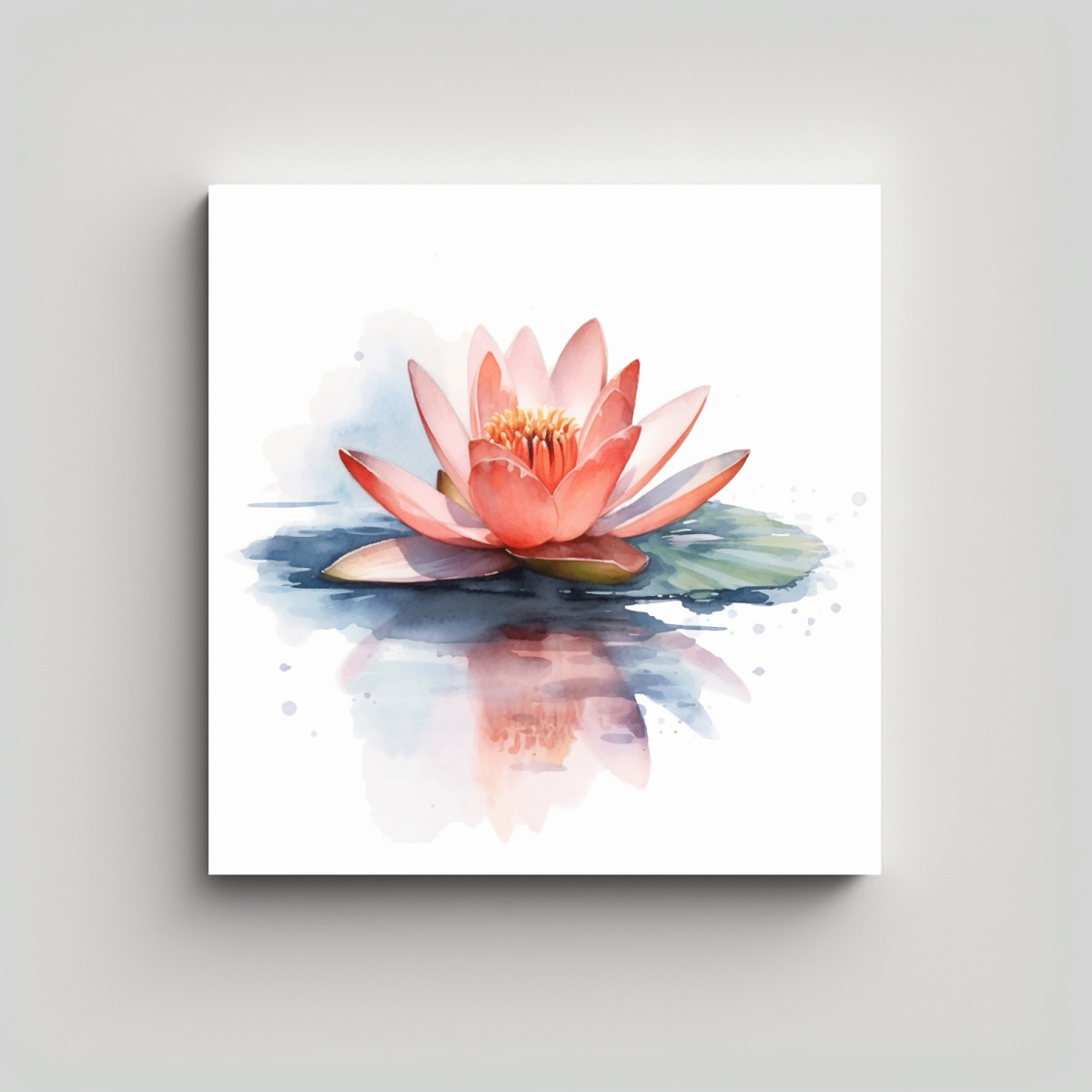 CUADRO COMPOSICION ACUARELA LOTUS EN AGUA ALTA 50X50 CM - 1