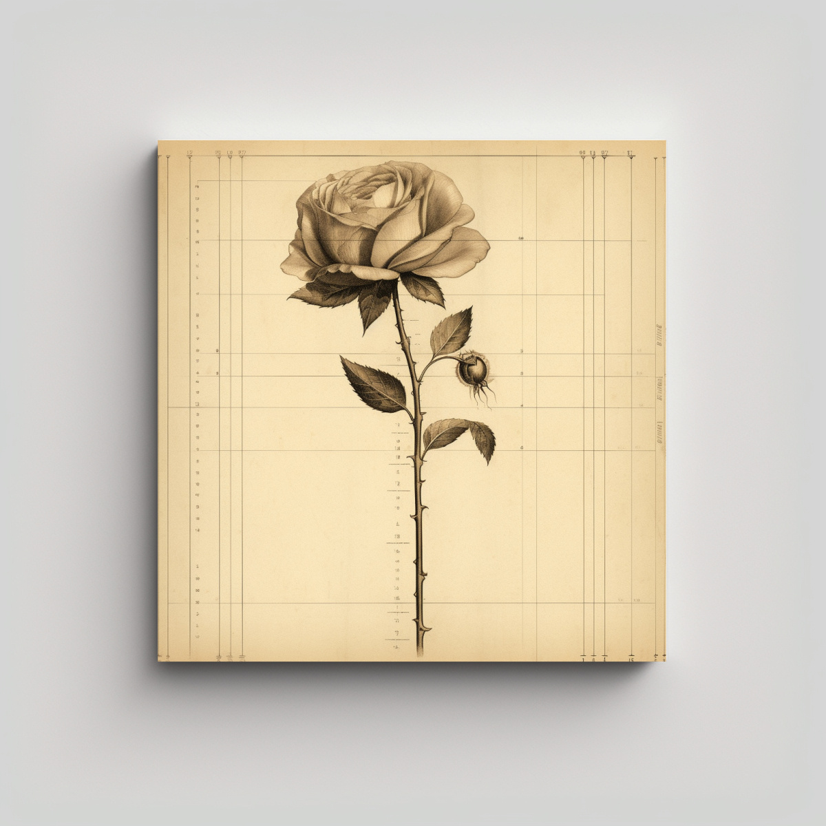 VINTAGE ROSA ILUSTRADA DECORACIÓN LIENZO SIGLO 20X20 CM - 1