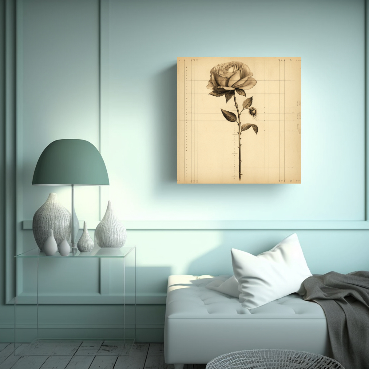 VINTAGE ROSA ILUSTRADA DECORACIÓN LIENZO SIGLO 20X20 CM - 2