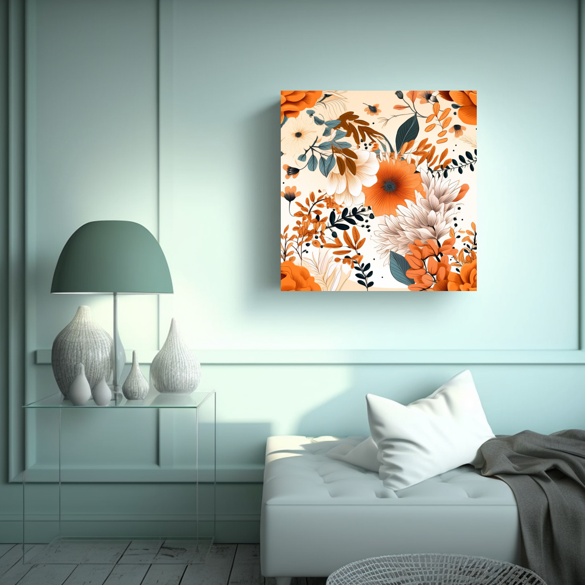 CUADRO DECORATIVO FLORAL BLANCO PROFUNDO VECTOR 60X60 CM - 2