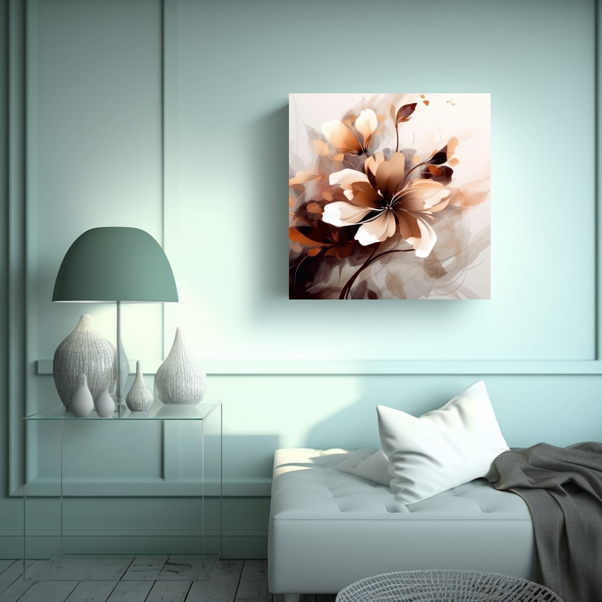 GALERÍA DE ARTE FLORAL MARRÓN SUAVE PARA 70X70 CM - 2