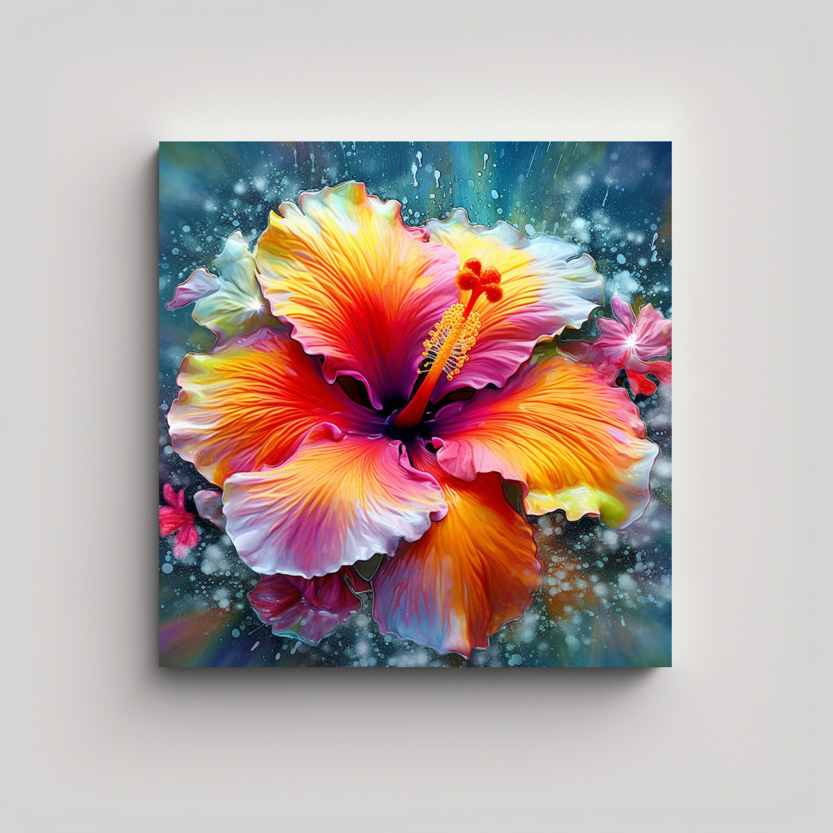 BELLO CUADRO COLORIDO DE HIBISCUS ELEGANTE ALTA 100X100 CM - 1