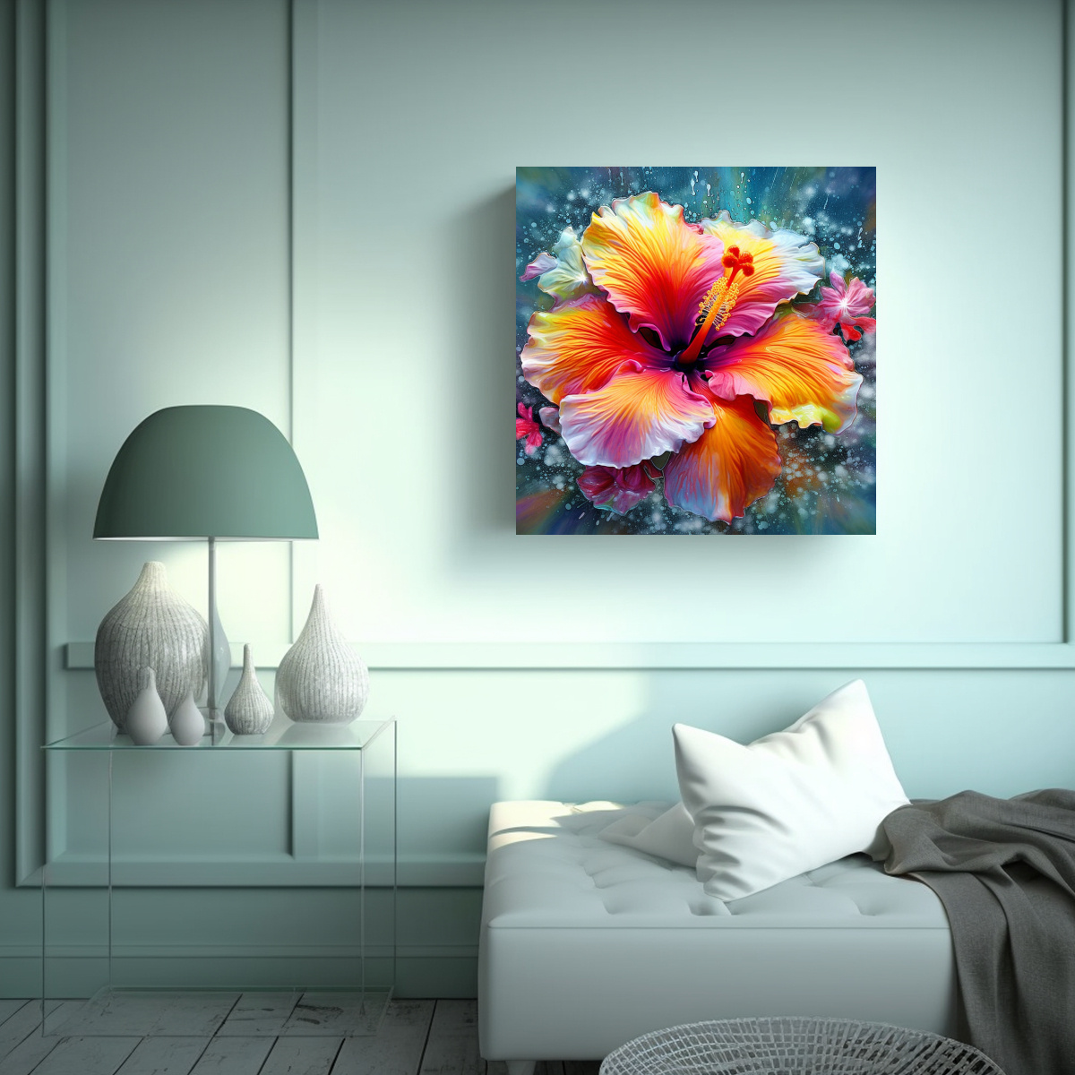 BELLO CUADRO COLORIDO DE HIBISCUS ELEGANTE ALTA 100X100 CM - 2