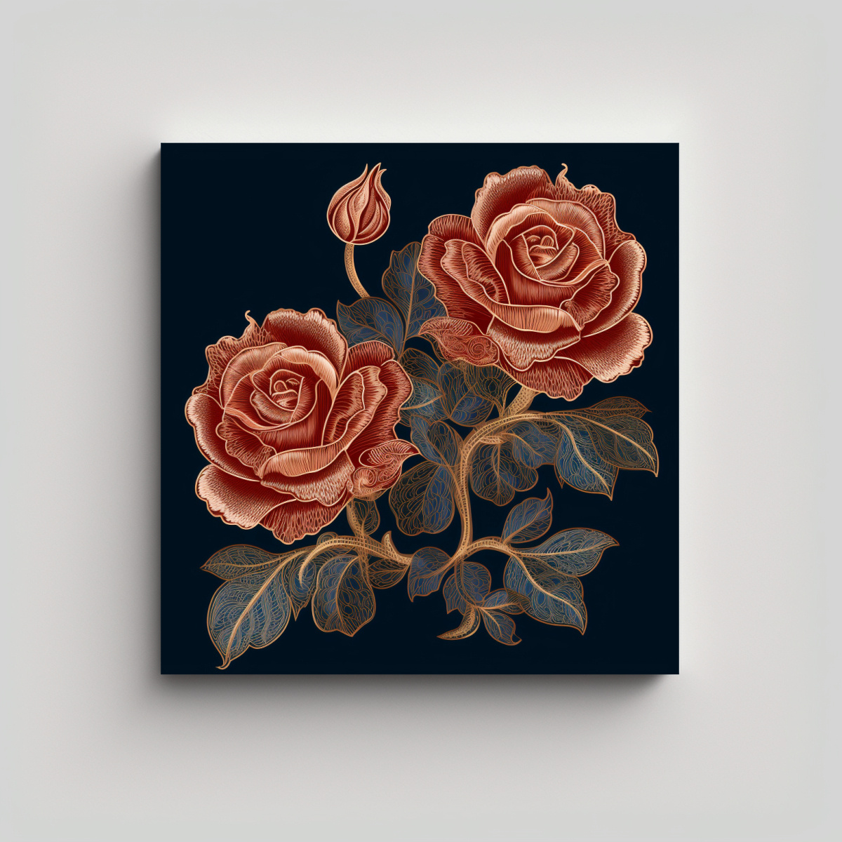BORDADO DE ROSA ESTILIZADO ARTE CALLEJERO DISEÑO 60X60 CM - 1