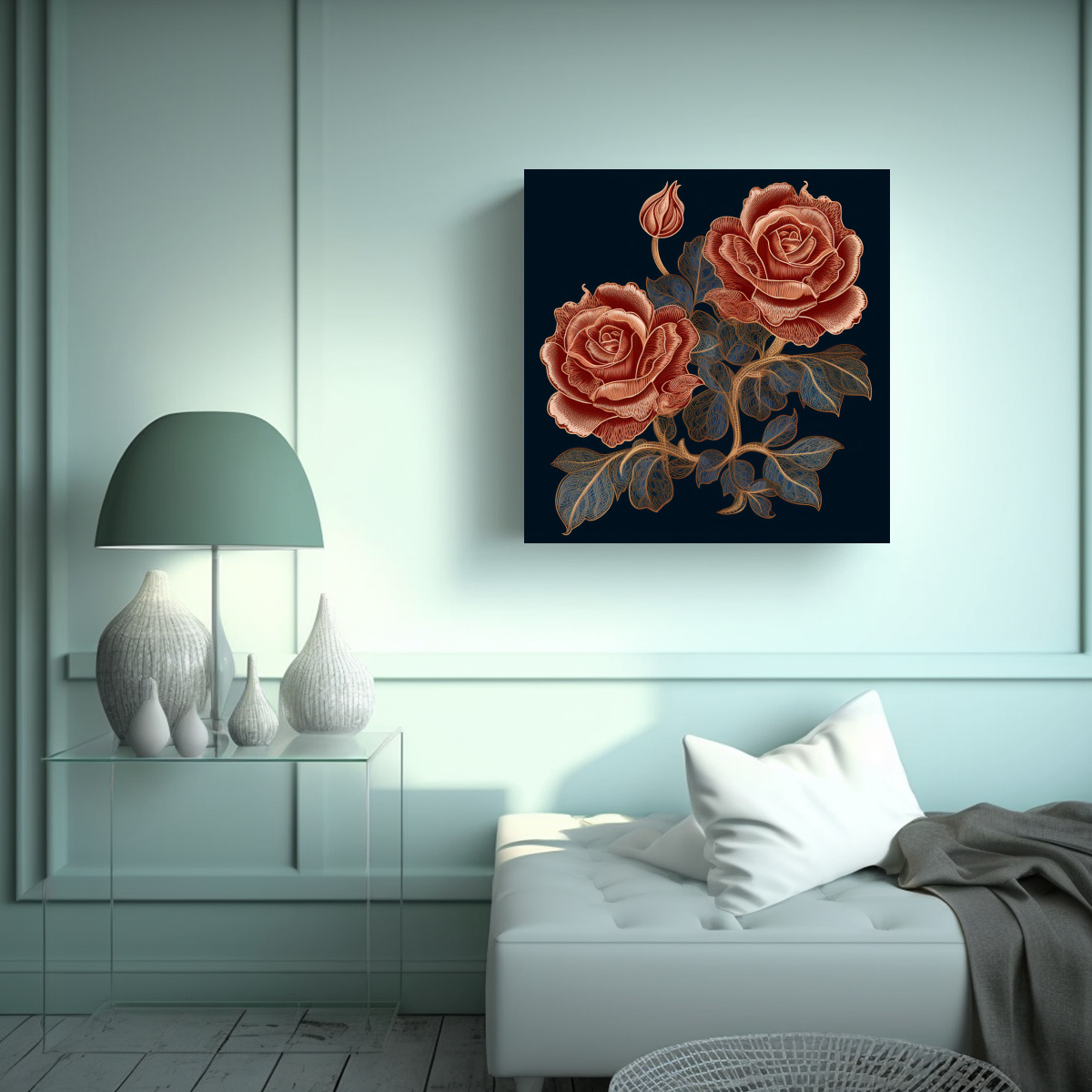 BORDADO DE ROSA ESTILIZADO ARTE CALLEJERO DISEÑO 60X60 CM - 2