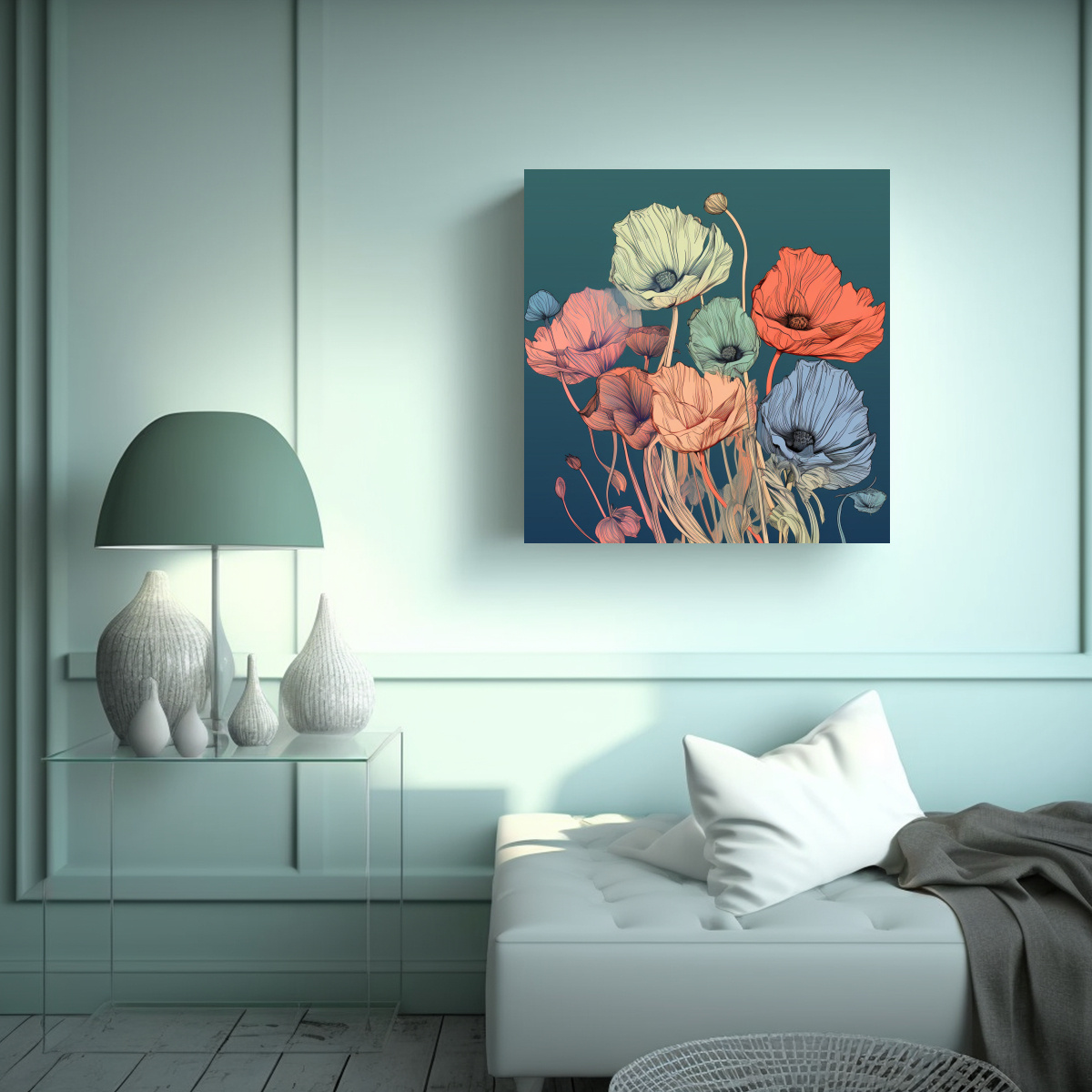 ARTE DE LÍNEA FLORAL BOTÁNICA COLORIDA LIENZO 50X50 CM - 2