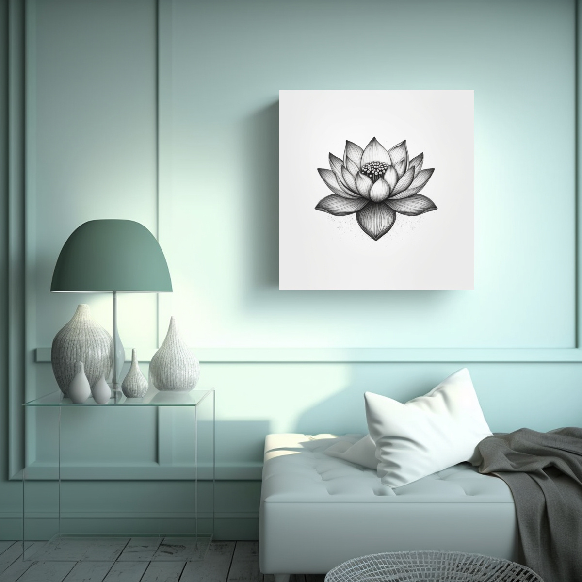 LIENZO RESISTENTE DE TATUAJE DE FLOR DE LOTO EN 50X50 CM - 2
