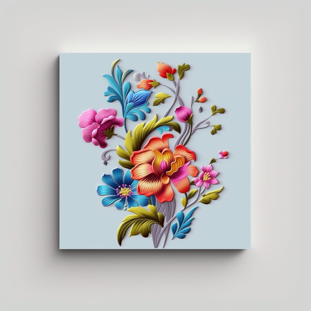 ARTE 3D BORDADO ÚNICO RAMA COLORIDA HOGAR 70X70 CM - 1