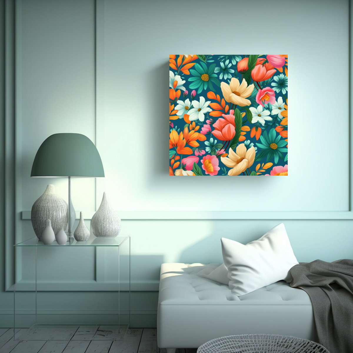 PATRÓN DE FLORES ABSTRACTAS CUADRO REGALO ALEGRE 100X100 CM - 2