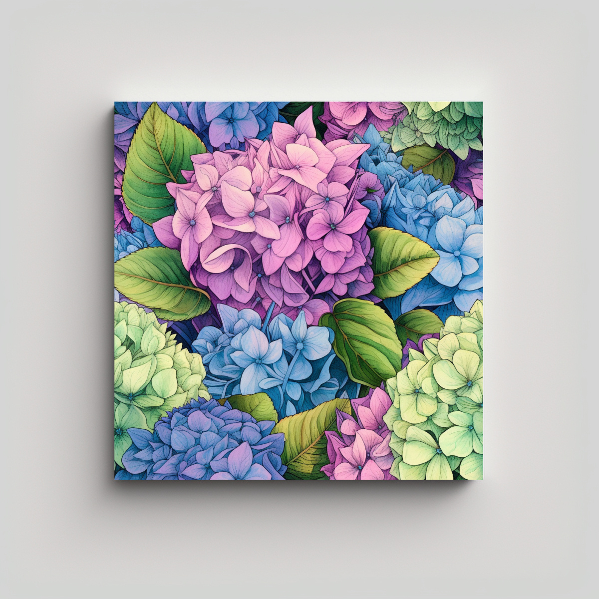 BASTIDOR TELA ARTE FLORAL HYDRANGEA DIBUJO POR 40X40 CM - 1