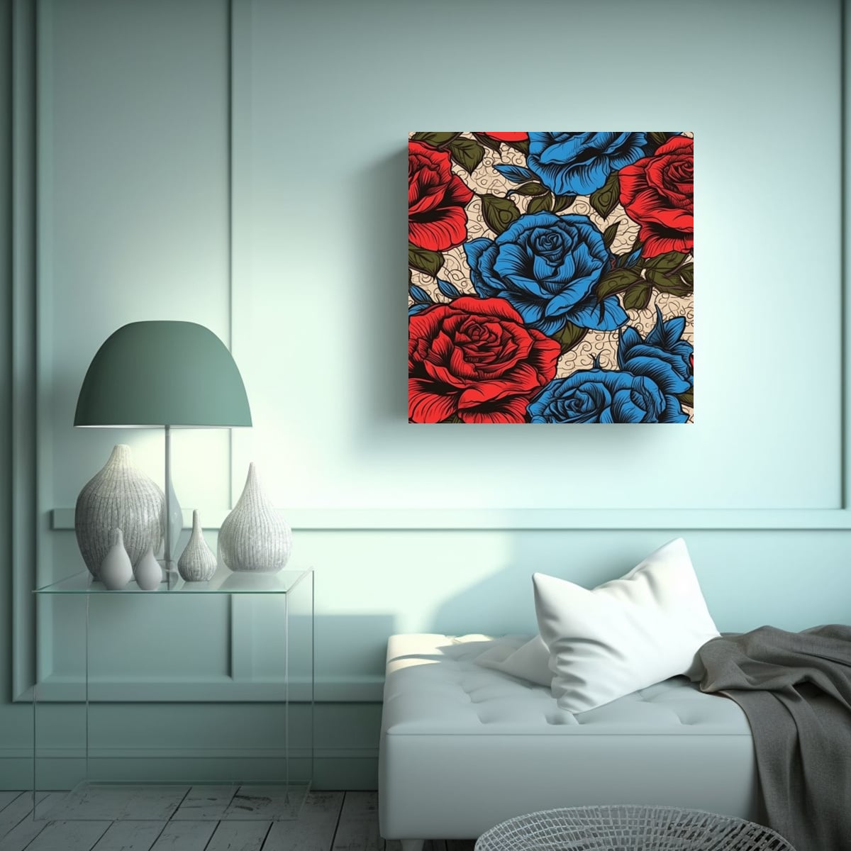 CUADRO RECTANGULAR TATUAJE DE ROSA ESPECTACULAR 80X80 CM - 2