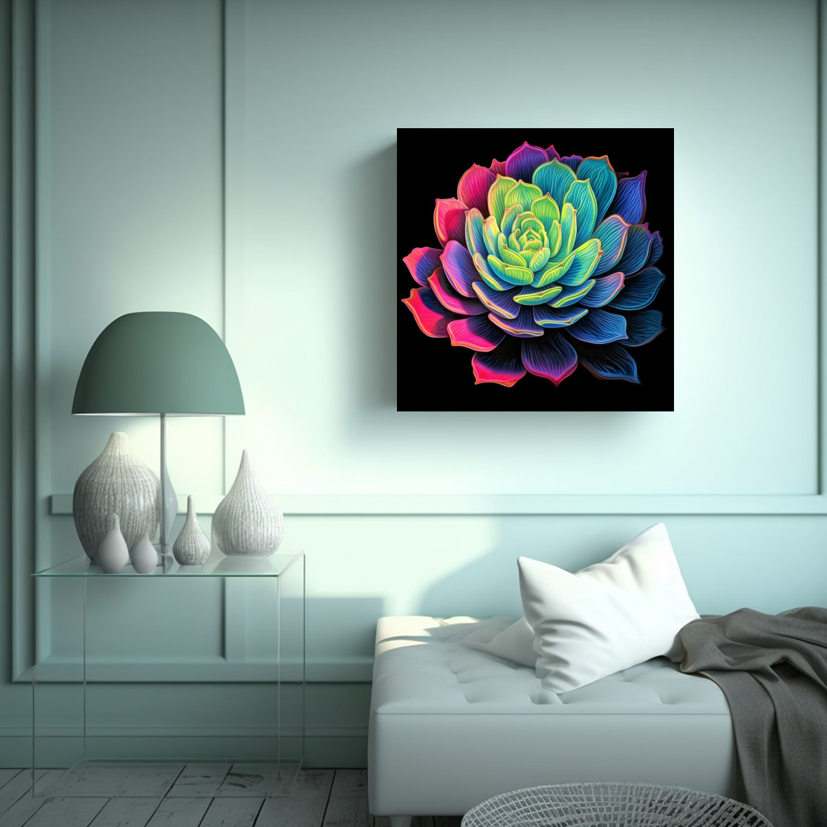 PINTURA NEON OFICINA DE PLANTA SUCULENTA 30X30 CM - 2