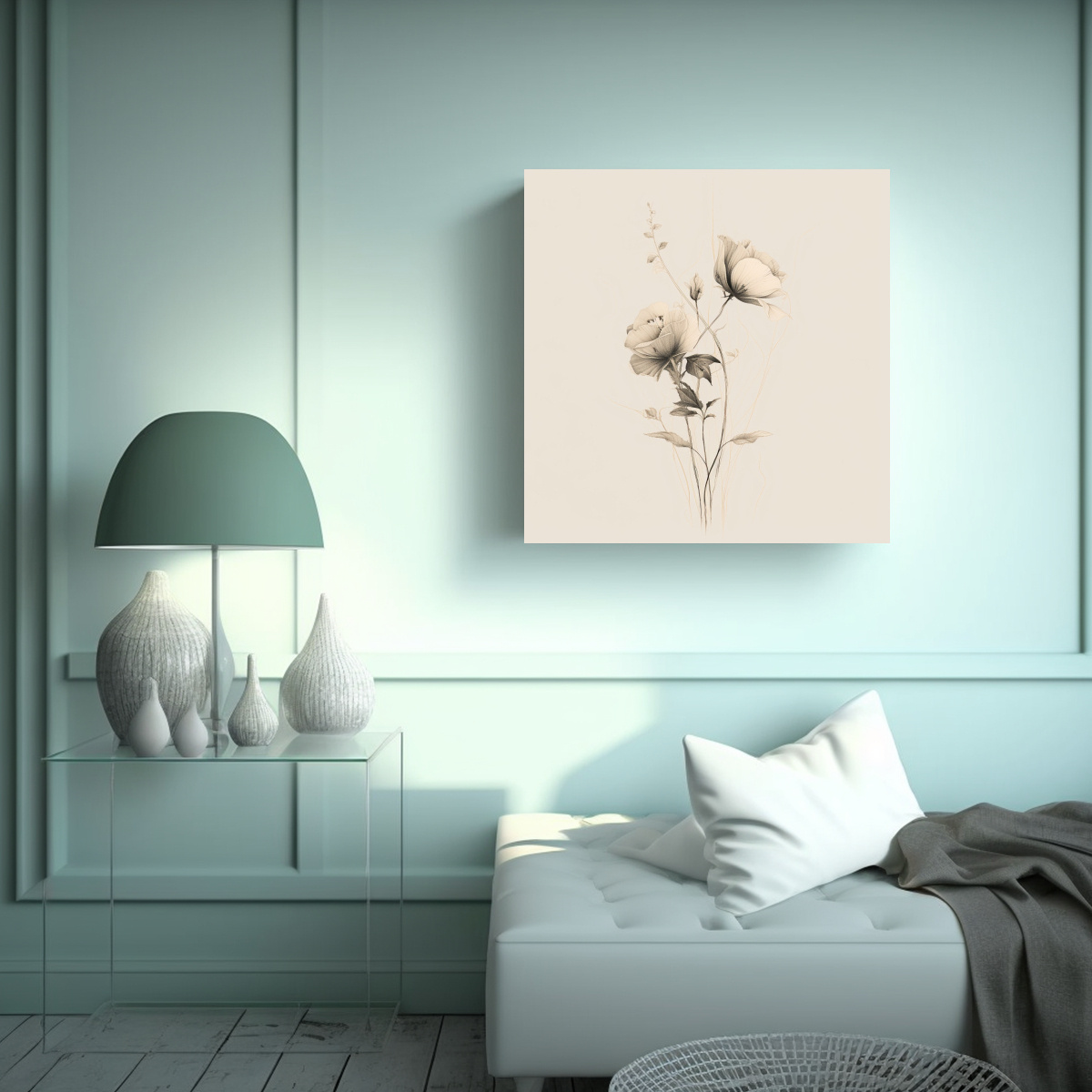 COMPOSICIÓN ACUARELA DELICADA ARTE LINEAL 60X60 CM - 2