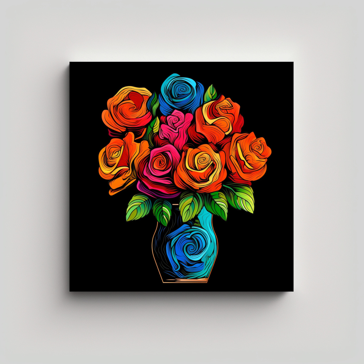 ILUSTRACIÓN VIVA DE ROSAS EN JARRÓN FOTOGRAFÍA 50X50 CM - 1