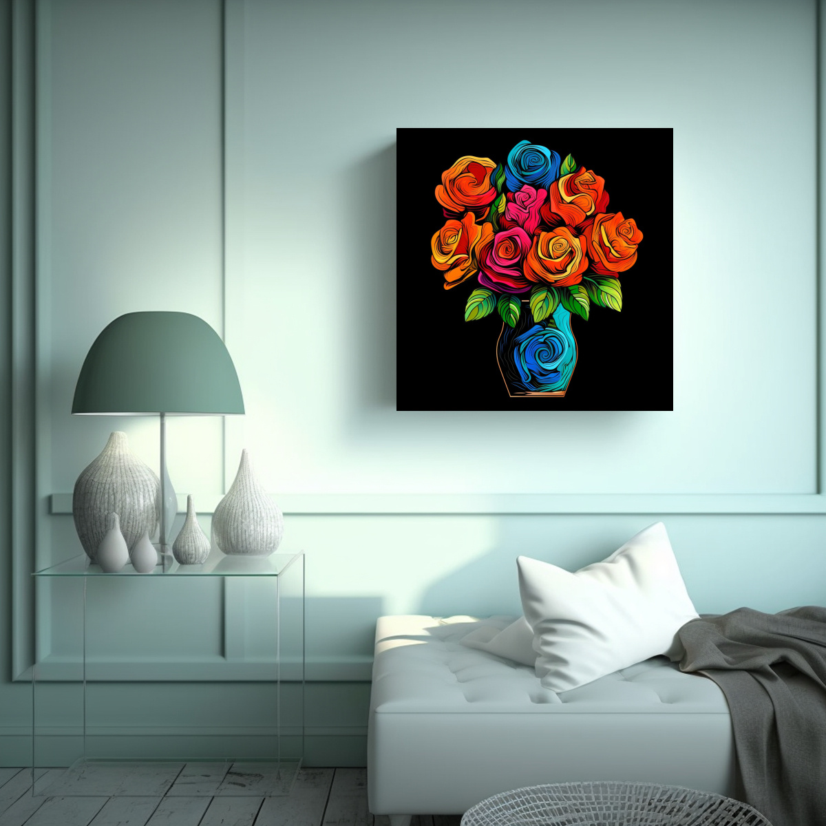 ILUSTRACIÓN VIVA DE ROSAS EN JARRÓN FOTOGRAFÍA 50X50 CM - 2