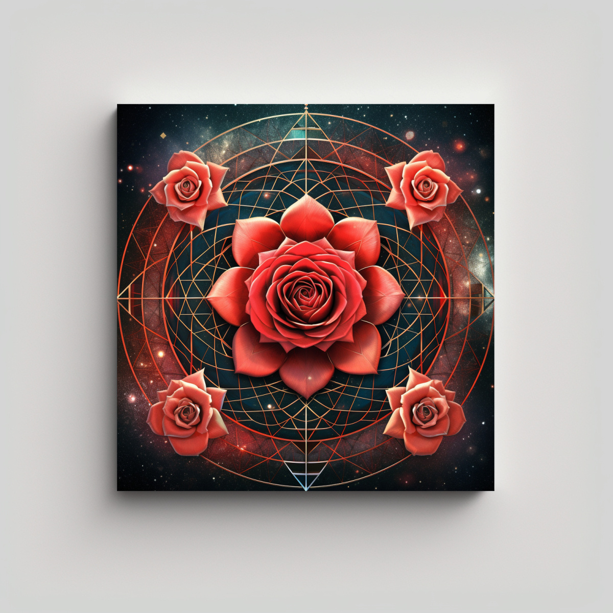 CUADRO ABSTRACTO ROSA ROJA EN MANDALA DE 90X90 CM - 1