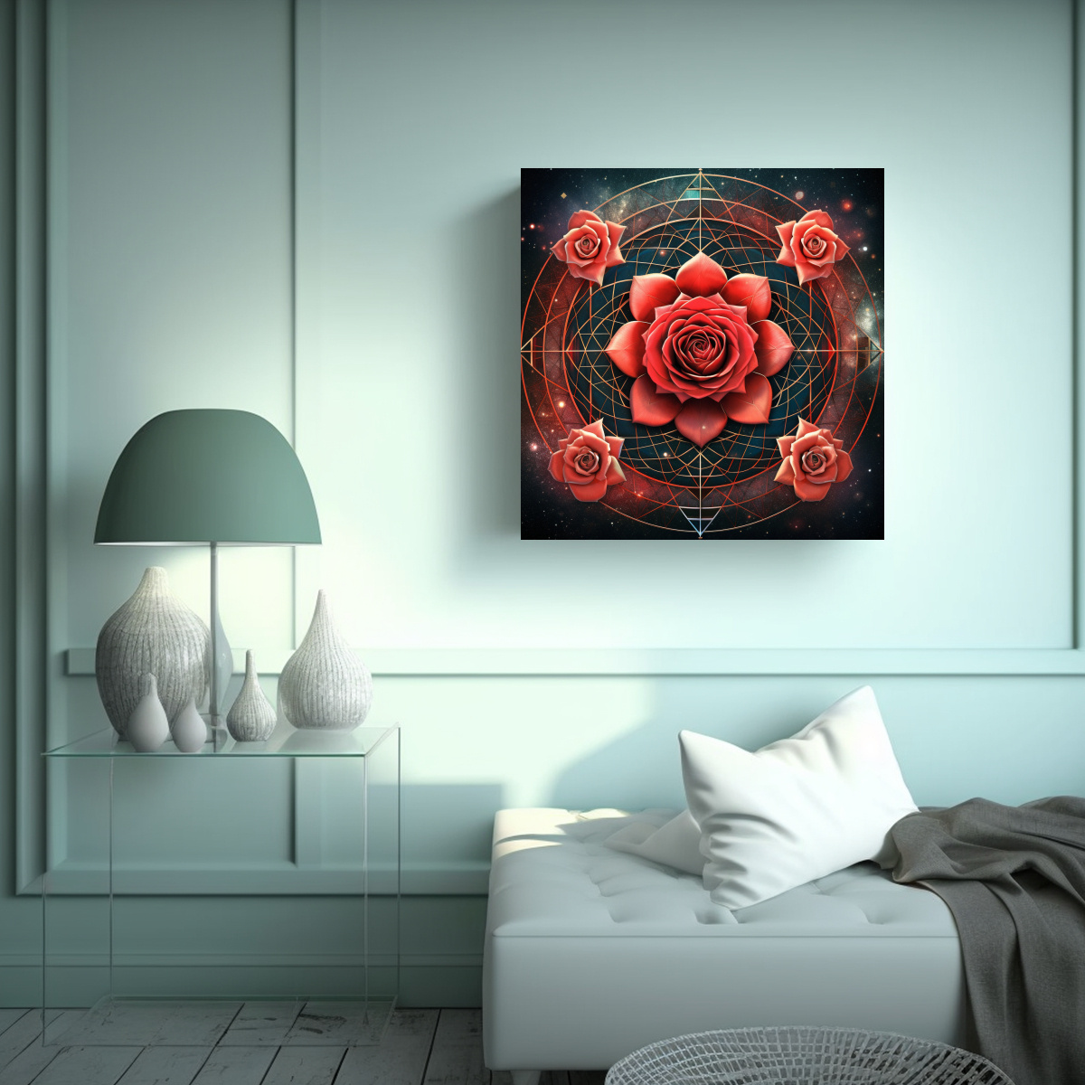 CUADRO ABSTRACTO ROSA ROJA EN MANDALA DE 90X90 CM - 2