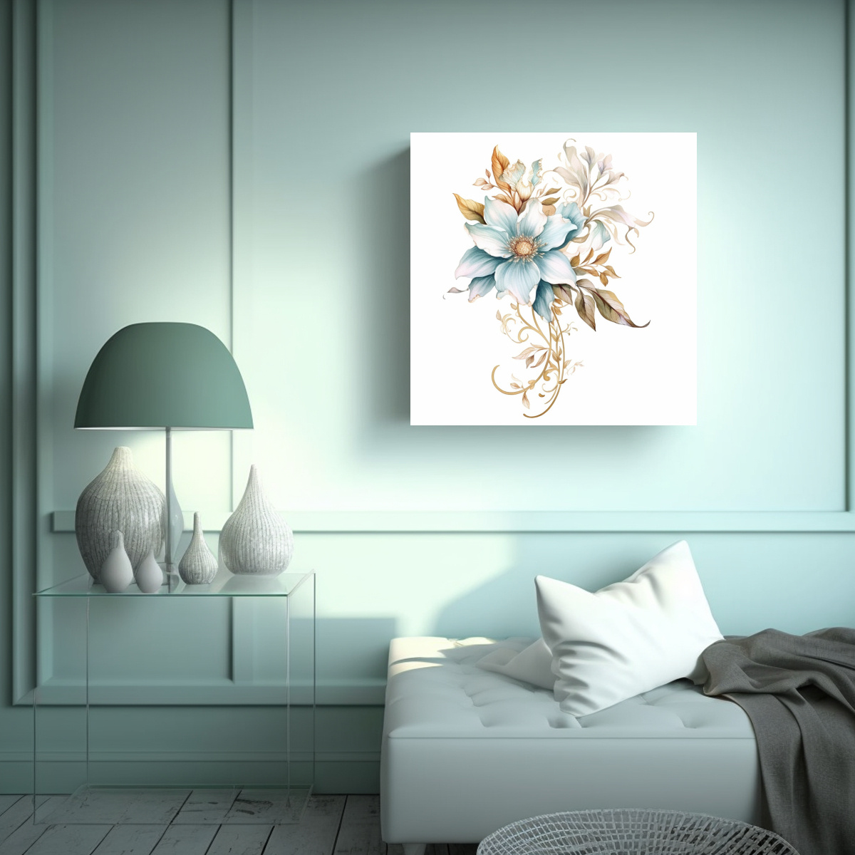 PINTURA DECORATIVA BOHO GRANDE FLOR CON PEQUEÑO 60X60 CM - 2
