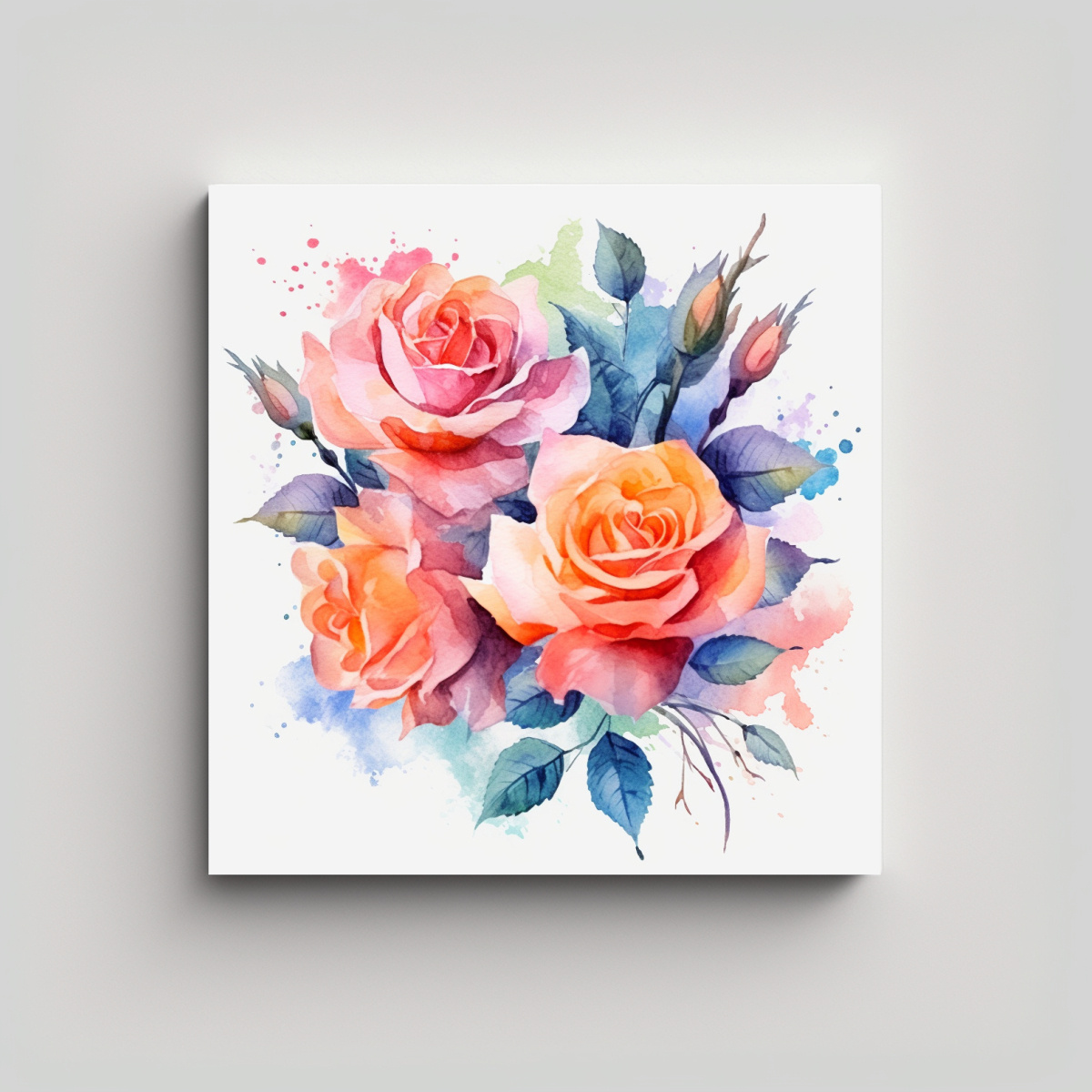 ARTE DE PARED FLORAL ACUARELA ROSAS BLANCAS 60X60 CM - 1