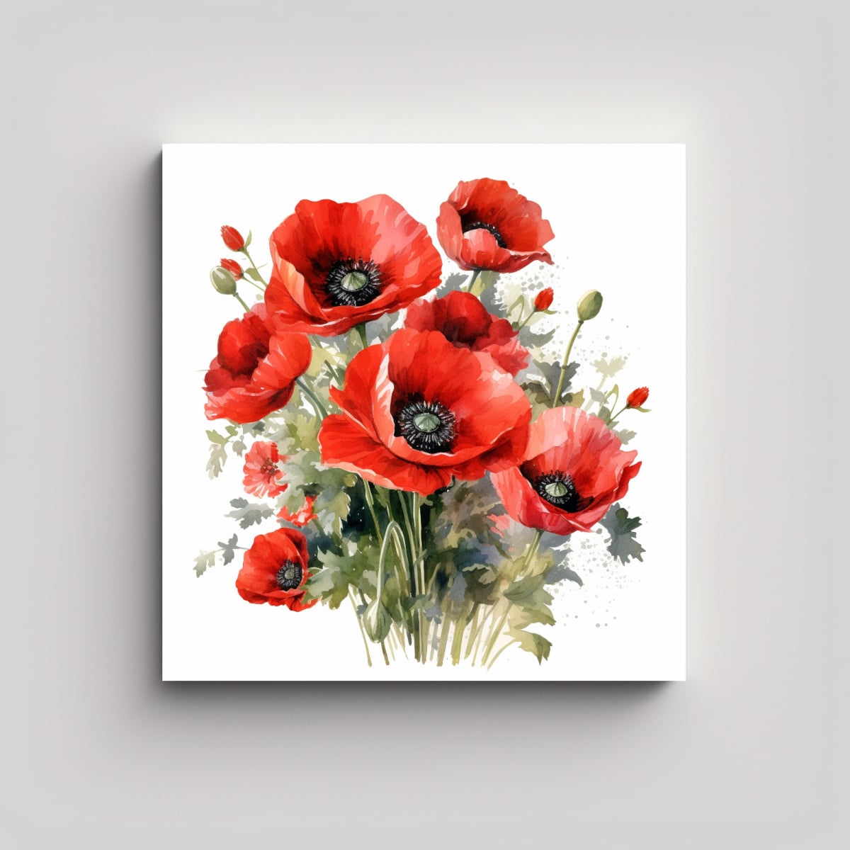 ARTE DE ACUARELA, AMAPOLAS ROJAS GRANDES, CLIPART 70X70 CM - 1