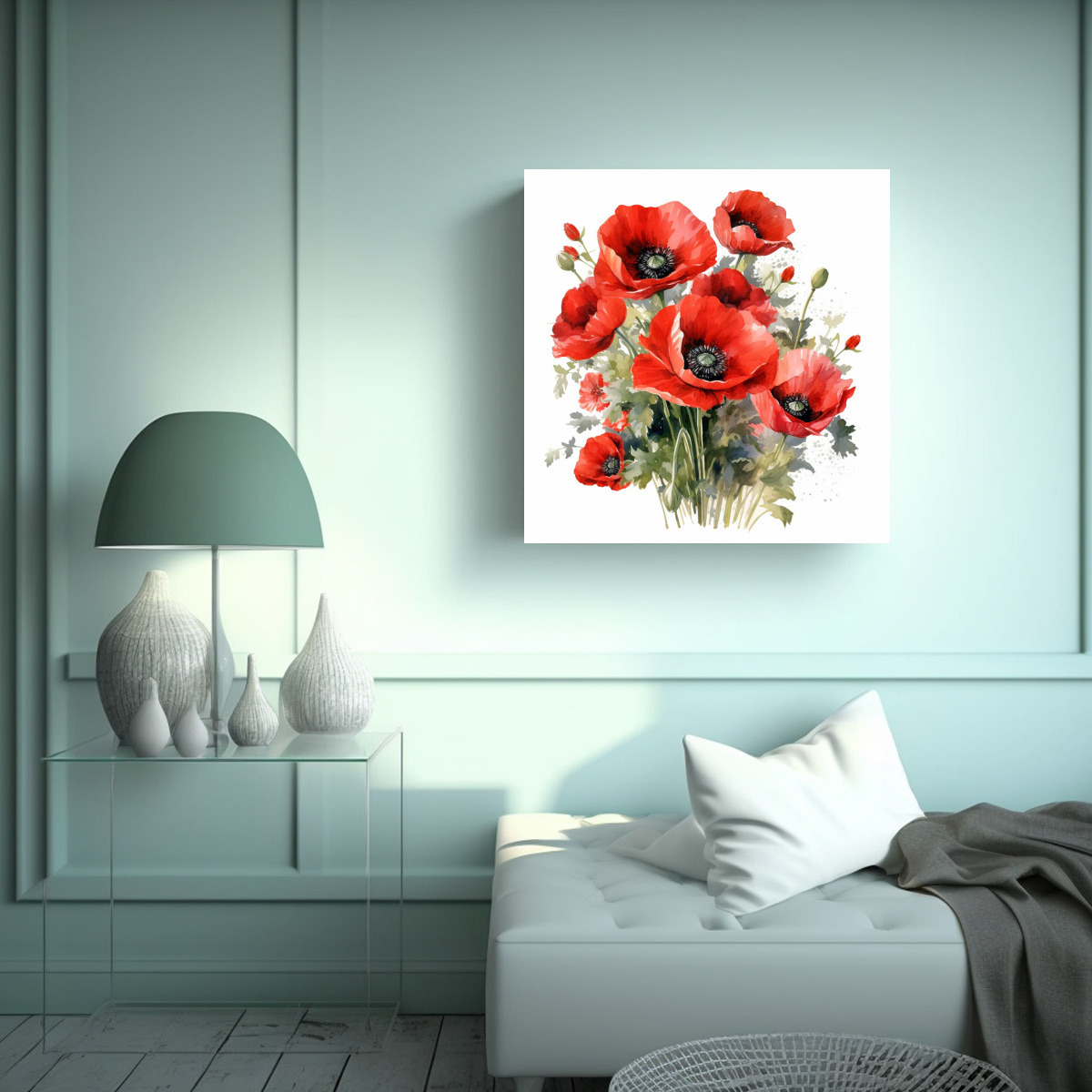 ARTE DE ACUARELA, AMAPOLAS ROJAS GRANDES, CLIPART 70X70 CM - 2