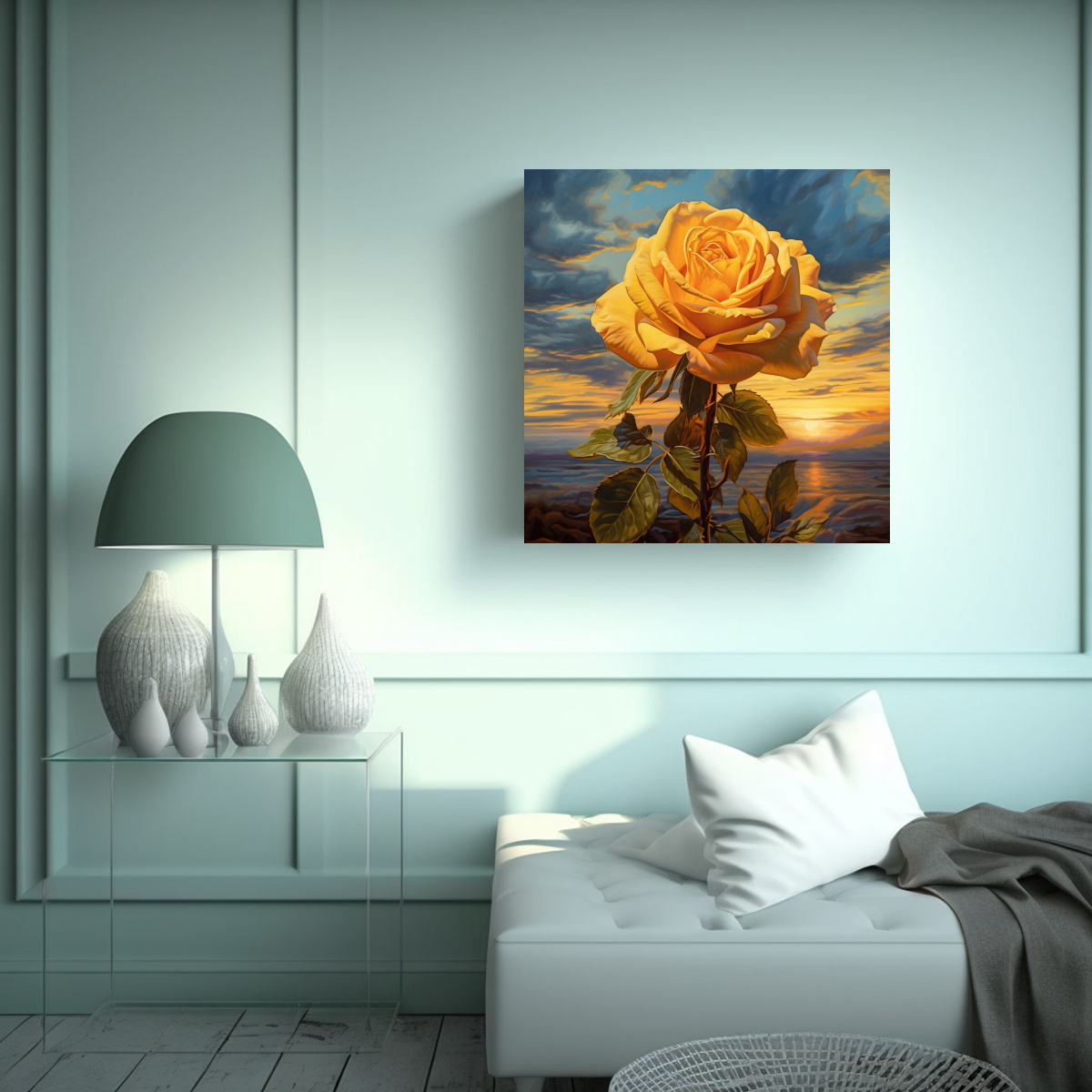 CUADRO GRANDE AMARILLO ROSA INSPIRACIÓN PODER 100X100 CM - 2