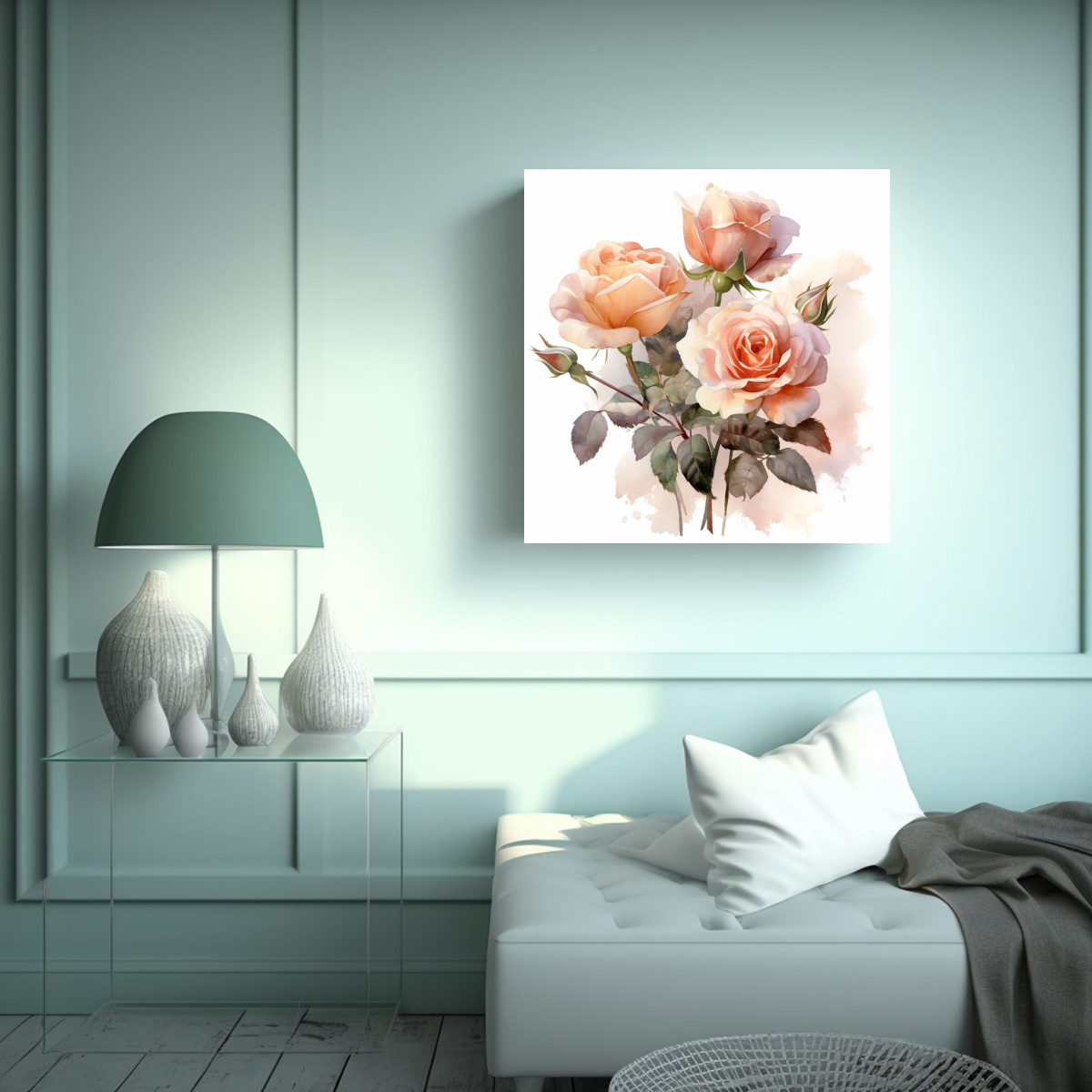 ARTE EXPRESIVO REBELO EN ACUARELA DE ROSAS Y 80X80 CM - 2